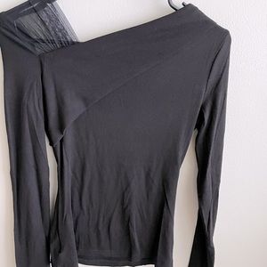 Black sweater top with lace shoulder